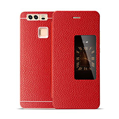 Leather Case Flip Cover for Huawei P9 Red