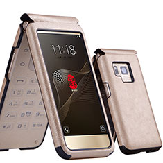 Leather Case Flip Cover for Samsung W(2017) Gold