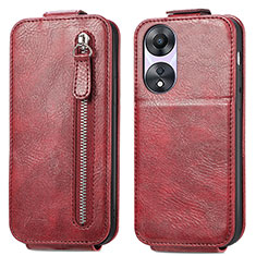 Leather Case Flip Cover Vertical for Oppo A58 5G Red