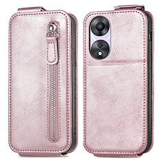 Leather Case Flip Cover Vertical for Oppo A58 5G Rose Gold