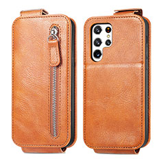 Leather Case Flip Cover Vertical for Samsung Galaxy S21 Ultra 5G Brown
