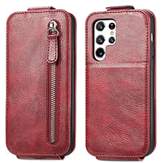 Leather Case Flip Cover Vertical for Samsung Galaxy S22 Ultra 5G Red