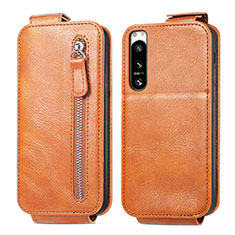 Leather Case Flip Cover Vertical for Sony Xperia 5 IV Brown