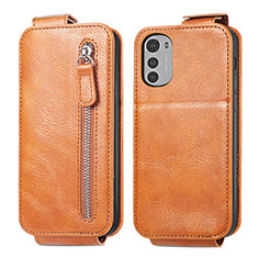 Leather Case Flip Cover Vertical S01D for Motorola Moto E32s Brown