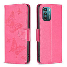 Leather Case Stands Butterfly Flip Cover Holder B01F for Nokia G11 Hot Pink
