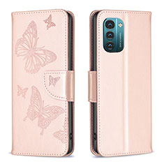 Leather Case Stands Butterfly Flip Cover Holder B01F for Nokia G11 Rose Gold