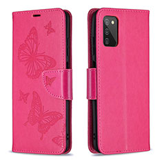 Leather Case Stands Butterfly Flip Cover Holder B01F for Samsung Galaxy A02s Hot Pink