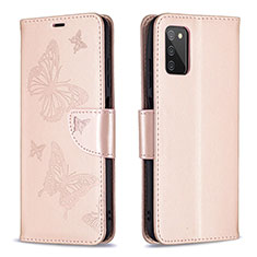 Leather Case Stands Butterfly Flip Cover Holder B01F for Samsung Galaxy A02s Rose Gold