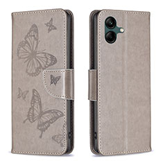 Leather Case Stands Butterfly Flip Cover Holder B01F for Samsung Galaxy A05 Gray