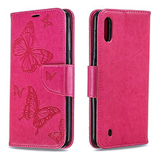 Leather Case Stands Butterfly Flip Cover Holder B01F for Samsung Galaxy A10 Hot Pink