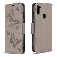 Leather Case Stands Butterfly Flip Cover Holder B01F for Samsung Galaxy A11 Gray