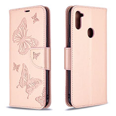 Leather Case Stands Butterfly Flip Cover Holder B01F for Samsung Galaxy A11 Rose Gold