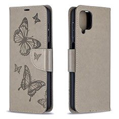Leather Case Stands Butterfly Flip Cover Holder B01F for Samsung Galaxy A12 Nacho Gray