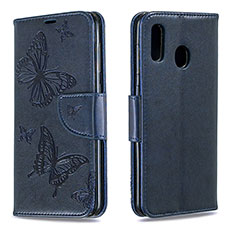 Leather Case Stands Butterfly Flip Cover Holder B01F for Samsung Galaxy A20 Blue