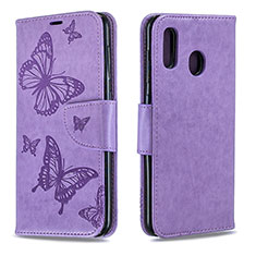 Leather Case Stands Butterfly Flip Cover Holder B01F for Samsung Galaxy A20 Clove Purple