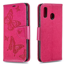 Leather Case Stands Butterfly Flip Cover Holder B01F for Samsung Galaxy A20 Hot Pink