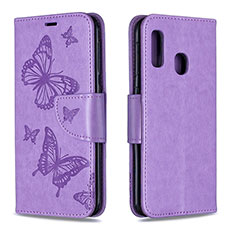 Leather Case Stands Butterfly Flip Cover Holder B01F for Samsung Galaxy A20e Clove Purple