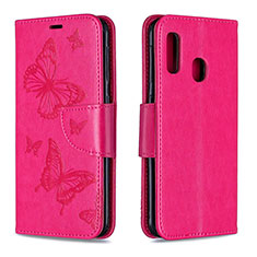 Leather Case Stands Butterfly Flip Cover Holder B01F for Samsung Galaxy A20e Hot Pink