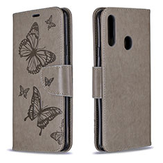 Leather Case Stands Butterfly Flip Cover Holder B01F for Samsung Galaxy A20s Gray