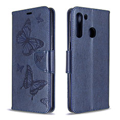 Leather Case Stands Butterfly Flip Cover Holder B01F for Samsung Galaxy A21 Blue