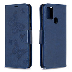 Leather Case Stands Butterfly Flip Cover Holder B01F for Samsung Galaxy A21s Blue
