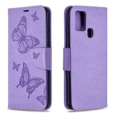 Leather Case Stands Butterfly Flip Cover Holder B01F for Samsung Galaxy A21s Clove Purple