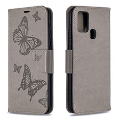 Leather Case Stands Butterfly Flip Cover Holder B01F for Samsung Galaxy A21s Gray