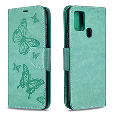 Leather Case Stands Butterfly Flip Cover Holder B01F for Samsung Galaxy A21s Green