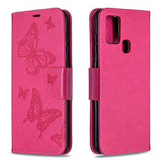 Leather Case Stands Butterfly Flip Cover Holder B01F for Samsung Galaxy A21s Hot Pink