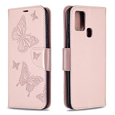 Leather Case Stands Butterfly Flip Cover Holder B01F for Samsung Galaxy A21s Rose Gold