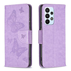 Leather Case Stands Butterfly Flip Cover Holder B01F for Samsung Galaxy A23 5G Clove Purple