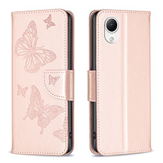 Leather Case Stands Butterfly Flip Cover Holder B01F for Samsung Galaxy A23s Rose Gold