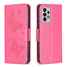 Leather Case Stands Butterfly Flip Cover Holder B01F for Samsung Galaxy A33 5G Hot Pink