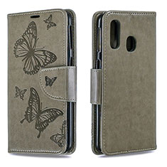 Leather Case Stands Butterfly Flip Cover Holder B01F for Samsung Galaxy A40 Gray