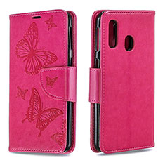 Leather Case Stands Butterfly Flip Cover Holder B01F for Samsung Galaxy A40 Hot Pink