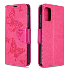 Leather Case Stands Butterfly Flip Cover Holder B01F for Samsung Galaxy A41 Hot Pink