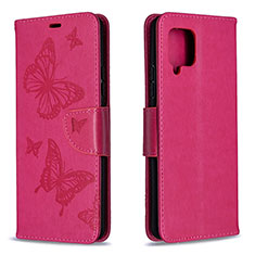 Leather Case Stands Butterfly Flip Cover Holder B01F for Samsung Galaxy A42 5G Hot Pink