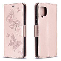 Leather Case Stands Butterfly Flip Cover Holder B01F for Samsung Galaxy A42 5G Rose Gold