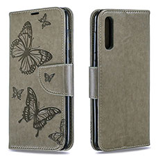 Leather Case Stands Butterfly Flip Cover Holder B01F for Samsung Galaxy A50 Gray