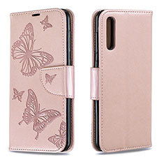 Leather Case Stands Butterfly Flip Cover Holder B01F for Samsung Galaxy A50S Rose Gold