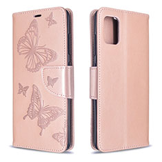 Leather Case Stands Butterfly Flip Cover Holder B01F for Samsung Galaxy A51 5G Rose Gold