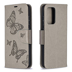 Leather Case Stands Butterfly Flip Cover Holder B01F for Samsung Galaxy A52 4G Gray