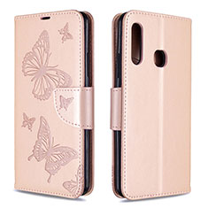 Leather Case Stands Butterfly Flip Cover Holder B01F for Samsung Galaxy A70E Rose Gold
