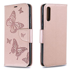 Leather Case Stands Butterfly Flip Cover Holder B01F for Samsung Galaxy A70S Rose Gold