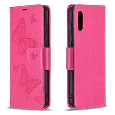 Leather Case Stands Butterfly Flip Cover Holder B01F for Samsung Galaxy M02 Hot Pink