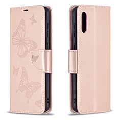 Leather Case Stands Butterfly Flip Cover Holder B01F for Samsung Galaxy M02 Rose Gold
