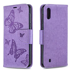 Leather Case Stands Butterfly Flip Cover Holder B01F for Samsung Galaxy M10 Clove Purple