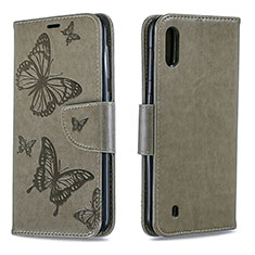 Leather Case Stands Butterfly Flip Cover Holder B01F for Samsung Galaxy M10 Gray