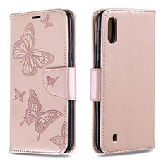Leather Case Stands Butterfly Flip Cover Holder B01F for Samsung Galaxy M10 Rose Gold