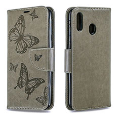 Leather Case Stands Butterfly Flip Cover Holder B01F for Samsung Galaxy M20 Gray